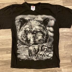 Nature Bear T-Shirt L Measurement Black Y2K VTG Good Condition PCA
